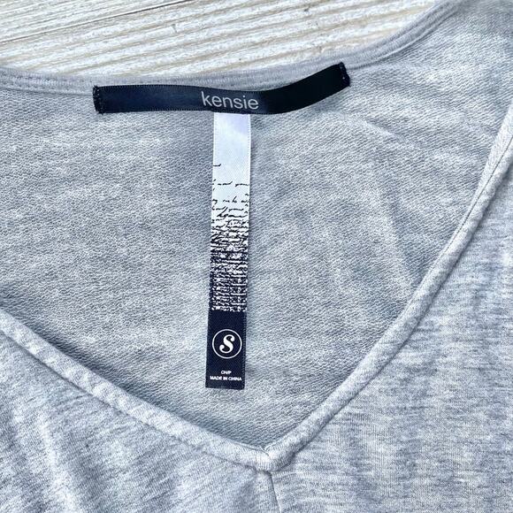 Kensie V-Neck Terry Knit Tunic Top With Waterfall Detail | Heather Grey Small‎ - Picture 3 of 8